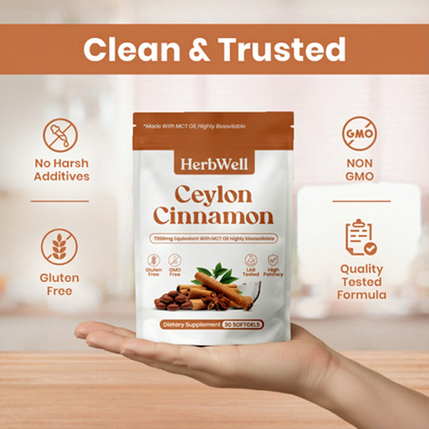 Ceylon Cinnamon 7200mg Equivalent with MCT Oil